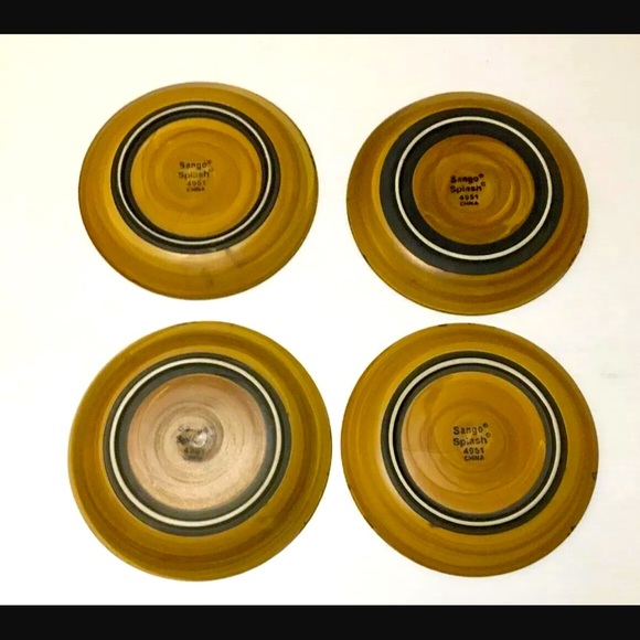 SANGO SPLASH BROWN Dinner Salad Plate 8-1/4" SET OF FOUR 4 Partially Glazed 4951 - Picture 3 of 12